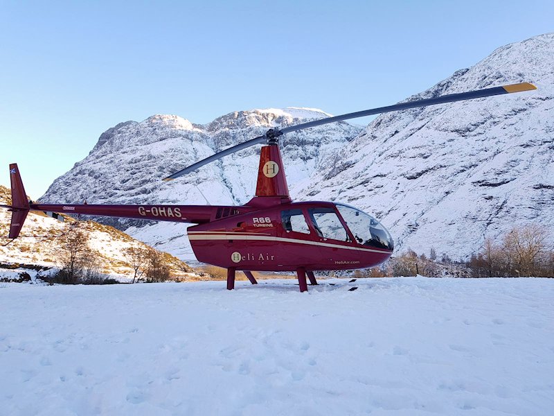 Robinson R66 Helicopter in Snow in Scotland